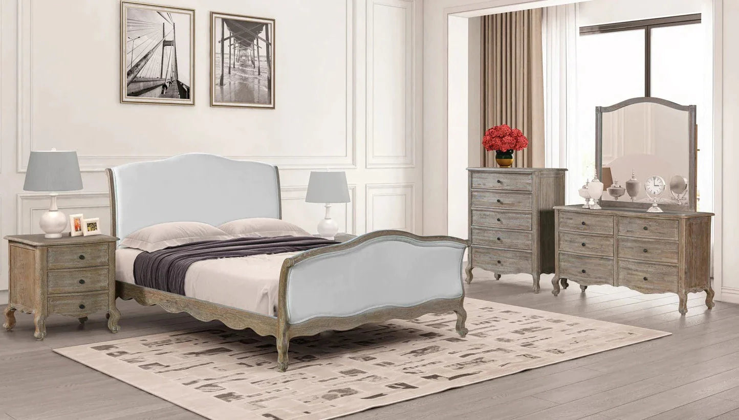 ANNECY Queen Bed Oak Wood Brushed Weathered Finish