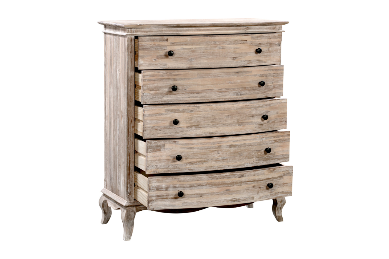 SALCOMBE Tallboy Chest Acacia Brushed Weathered Finish