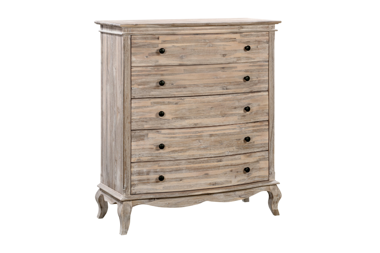 SALCOMBE Tallboy Chest Acacia Brushed Weathered Finish