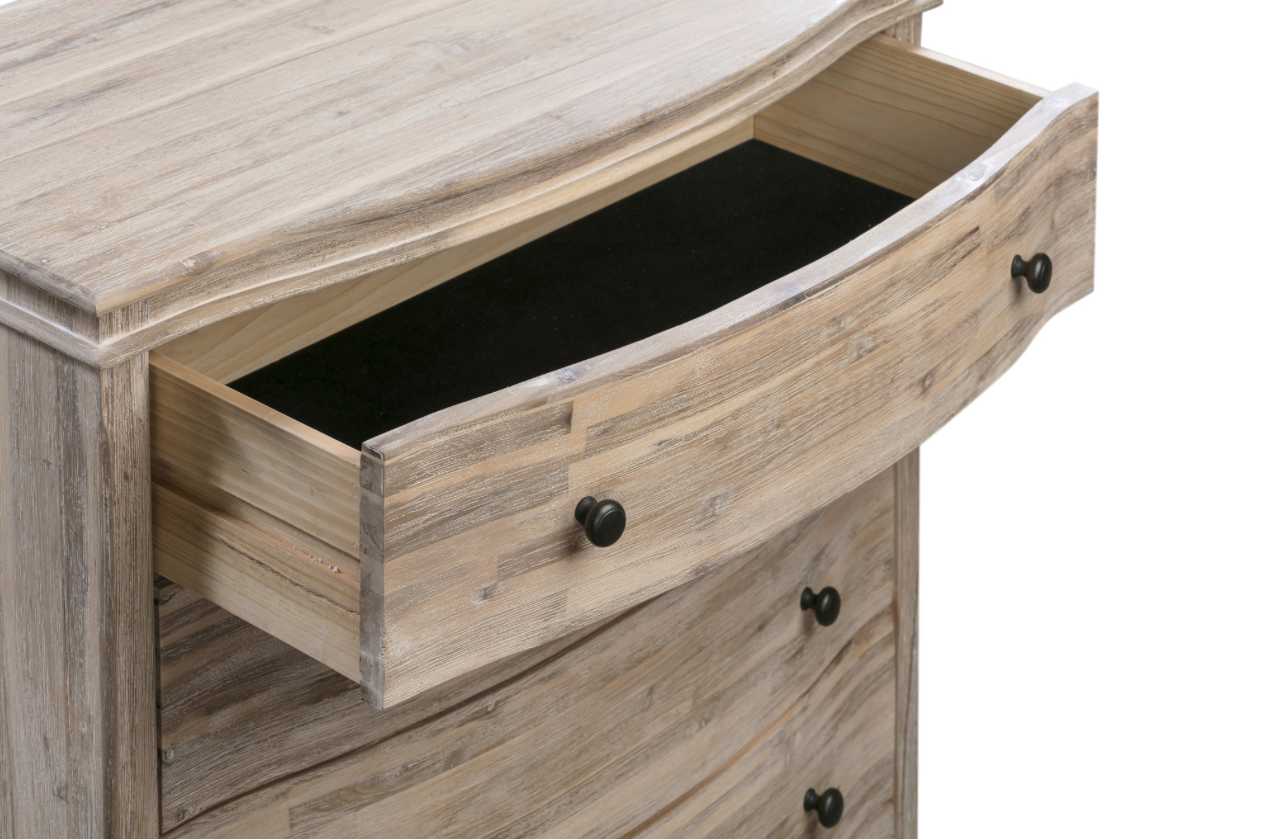 SALCOMBE Tallboy Chest Acacia Brushed Weathered Finish