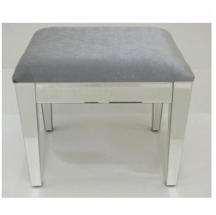 Grey/Silver Velvet Top Mirrored Stool