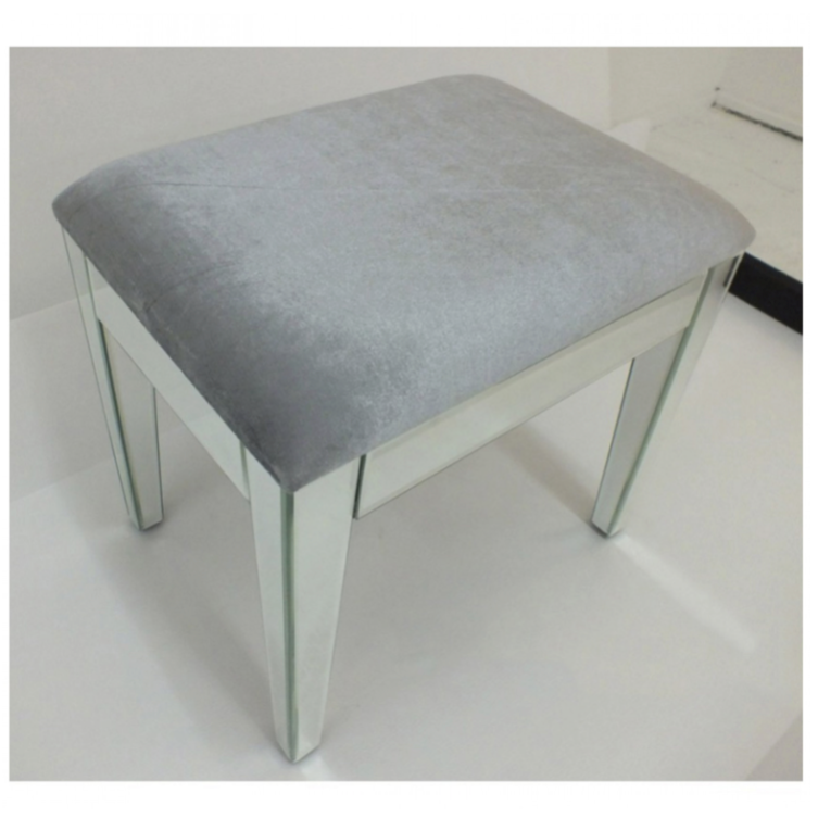 Grey/Silver Velvet Top Mirrored Stool