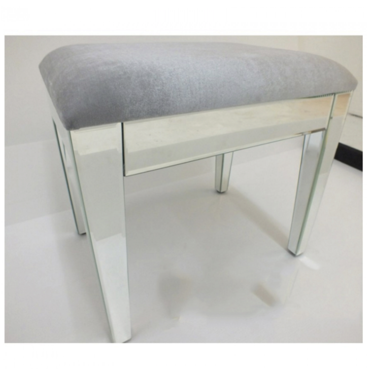 Grey/Silver Velvet Top Mirrored Stool