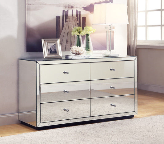 BOULEVARD Silver Mirror Dresser Low Chest 6 Drawers