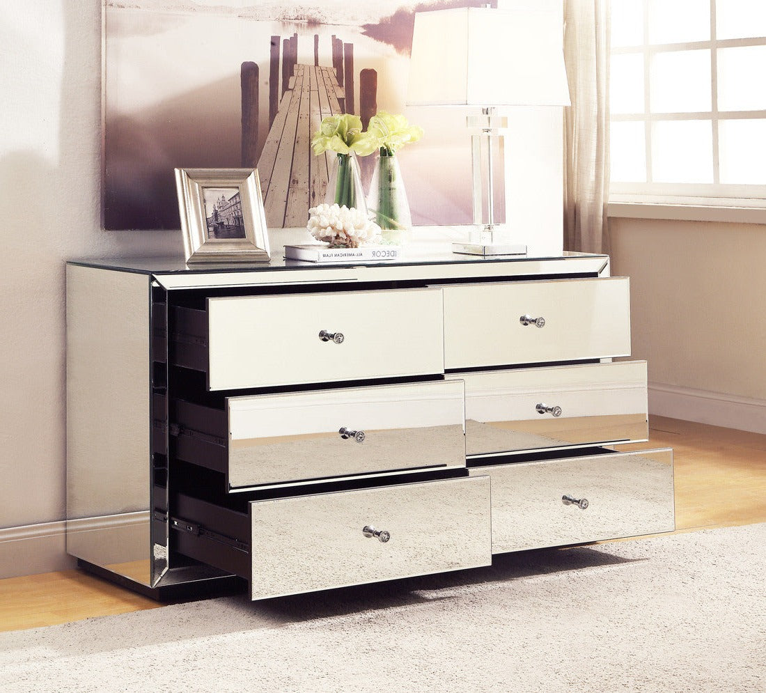 BOULEVARD Silver Mirror Dresser Low Chest 6 Drawers