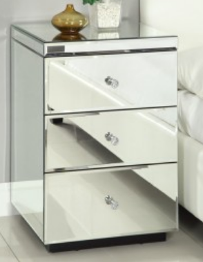 Rio Crystal Mirrored 3 drawer Bedside Table