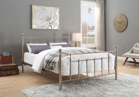 CHADSTONE Queen Bed Rose Gold Plated with Round Metal Finials