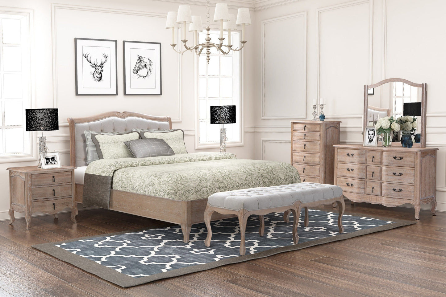 MONTEREY King Bed Upholstered and White Oak Wood