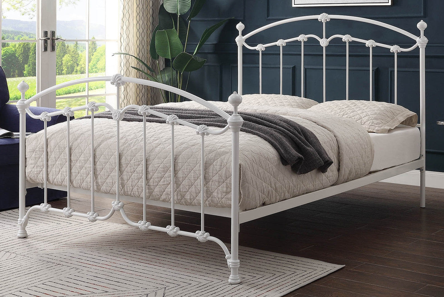 KATRINA WHITE King Single Size Cast and Wrought Iron Bed