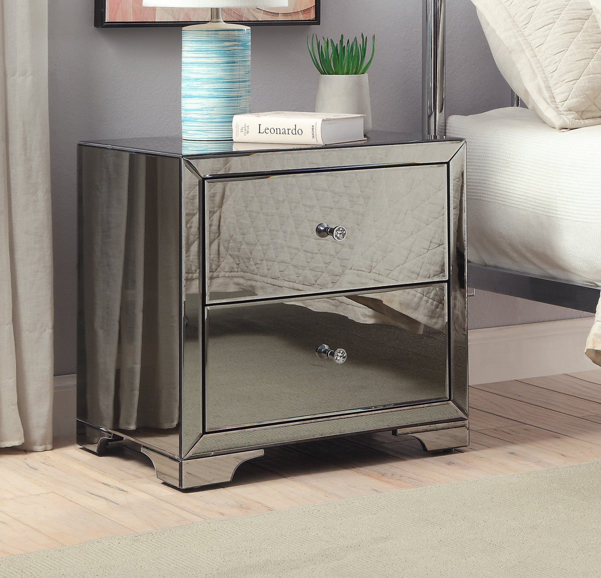 Boulevard Smoke Mirror bedside Table