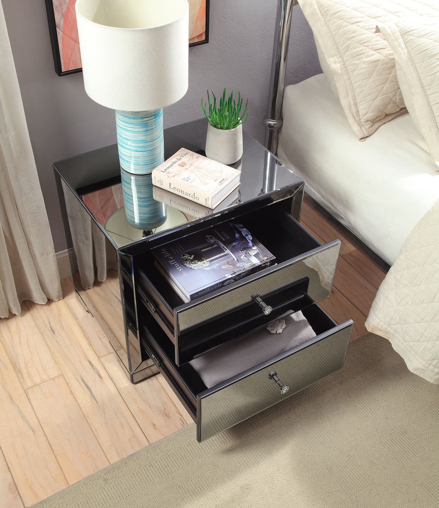 Boulevard Smoke Mirror bedside Table