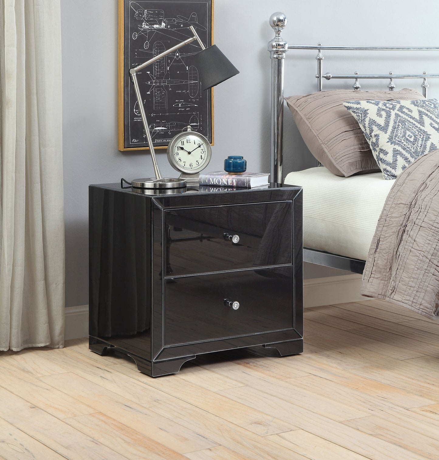 BOULEVARD Black Glass Bedside Table