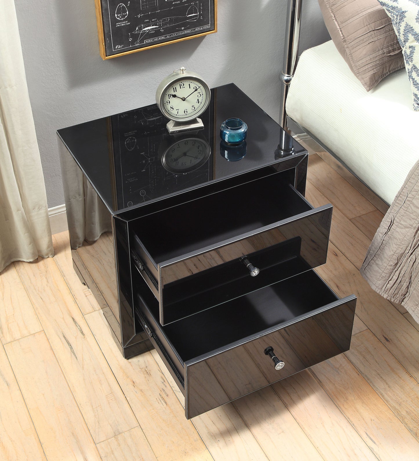 BOULEVARD Black Glass Bedside Table