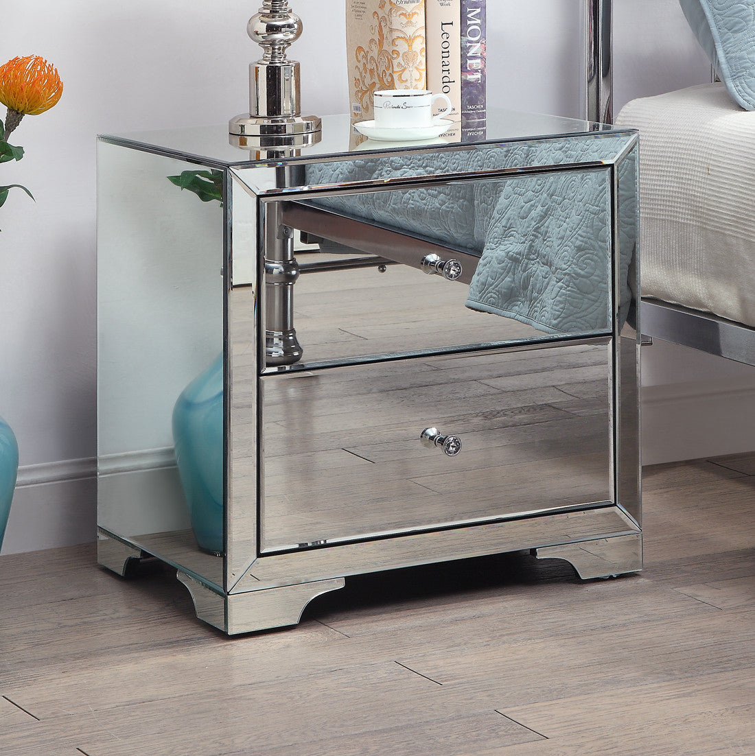 BOULEVARD Silver Mirror Bedside Table