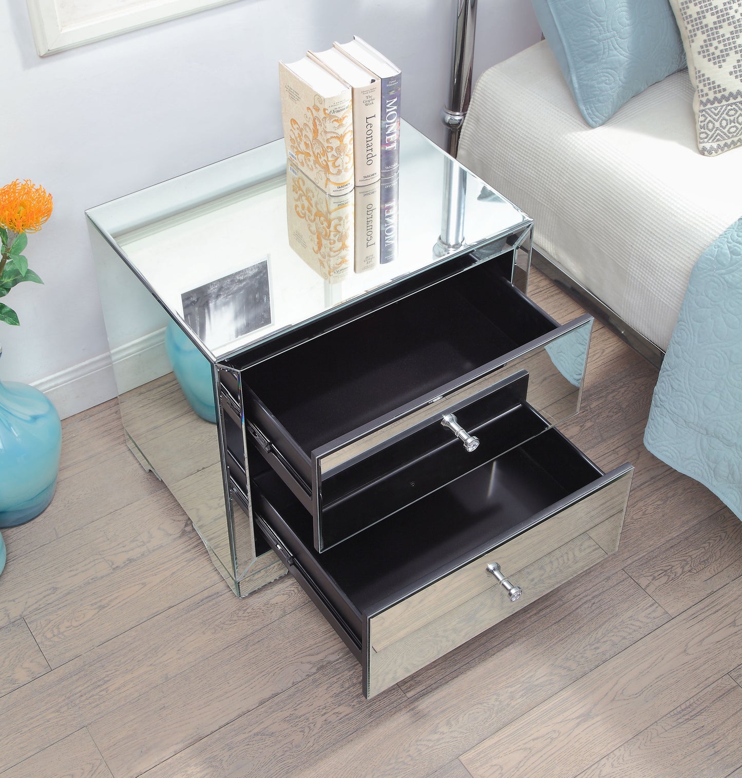 BOULEVARD Silver Mirror Bedside Table