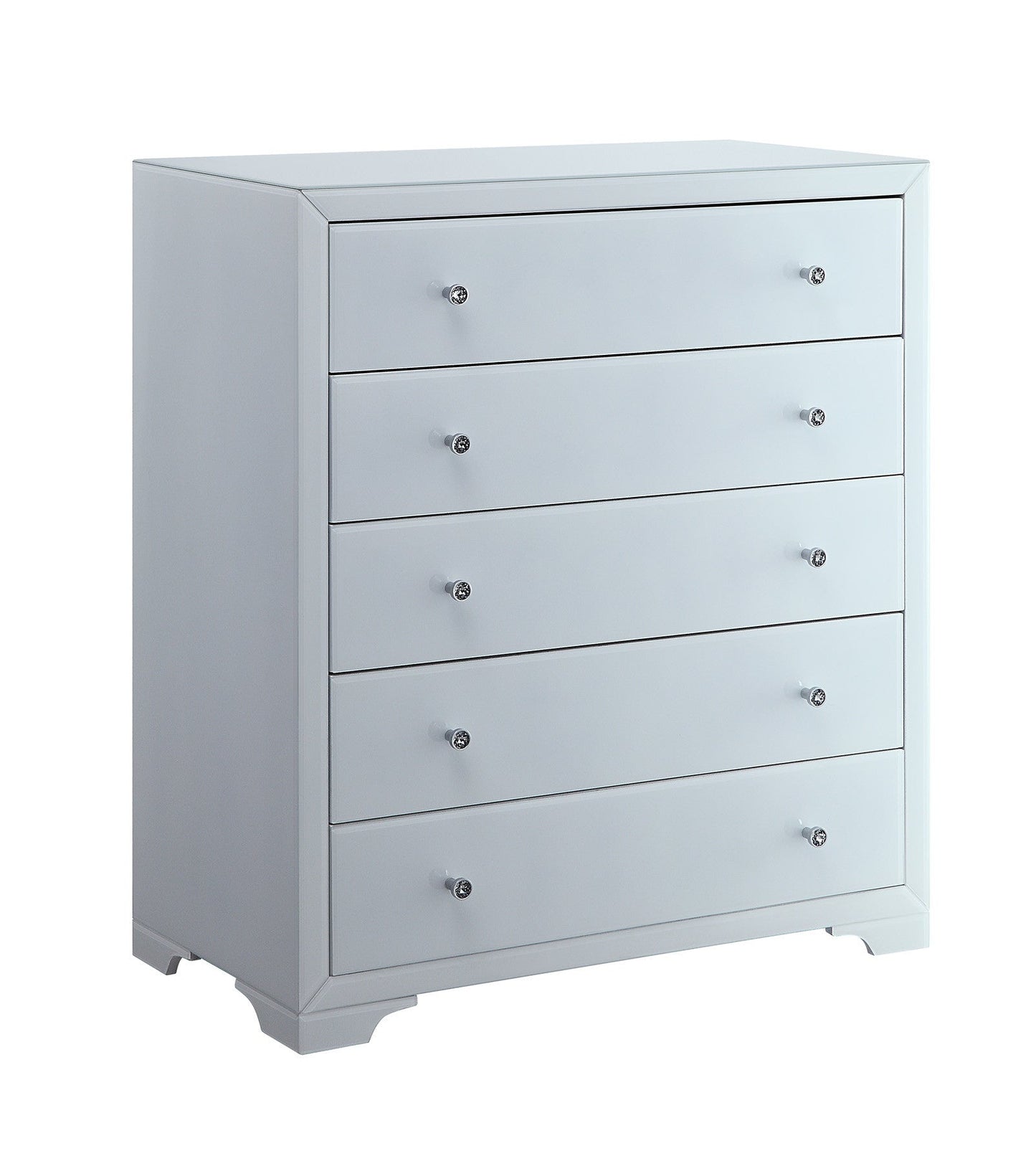 BOULEVARD White Glass Tallboy 5 drawers