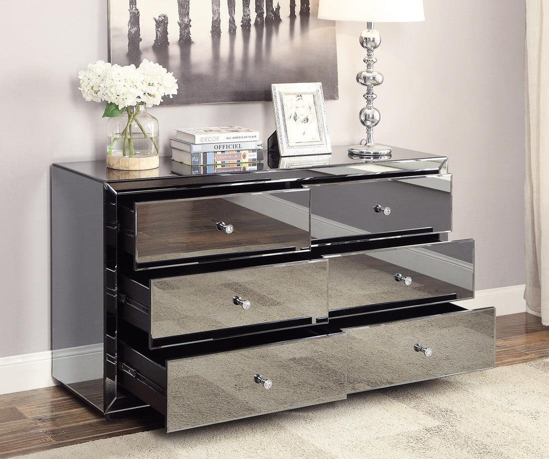 BOULEVARD SMOKE Mirror Dresser Low Chest 6 Drawers