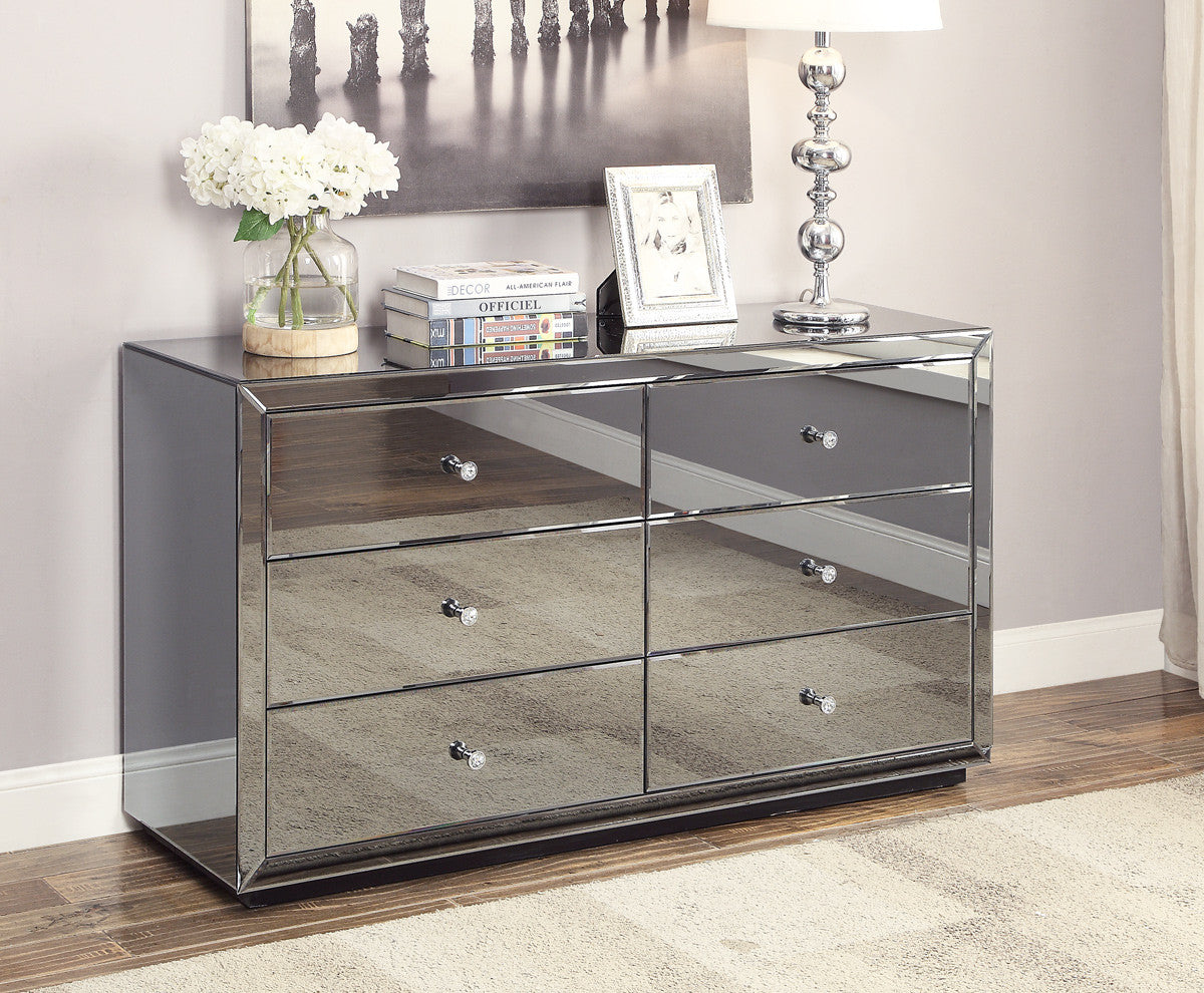 BOULEVARD SMOKE Mirror Dresser Low Chest 6 Drawers