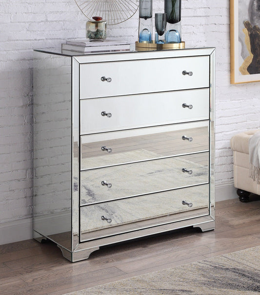 BOULEVARD Silver Mirror Tallboy 5 drawers