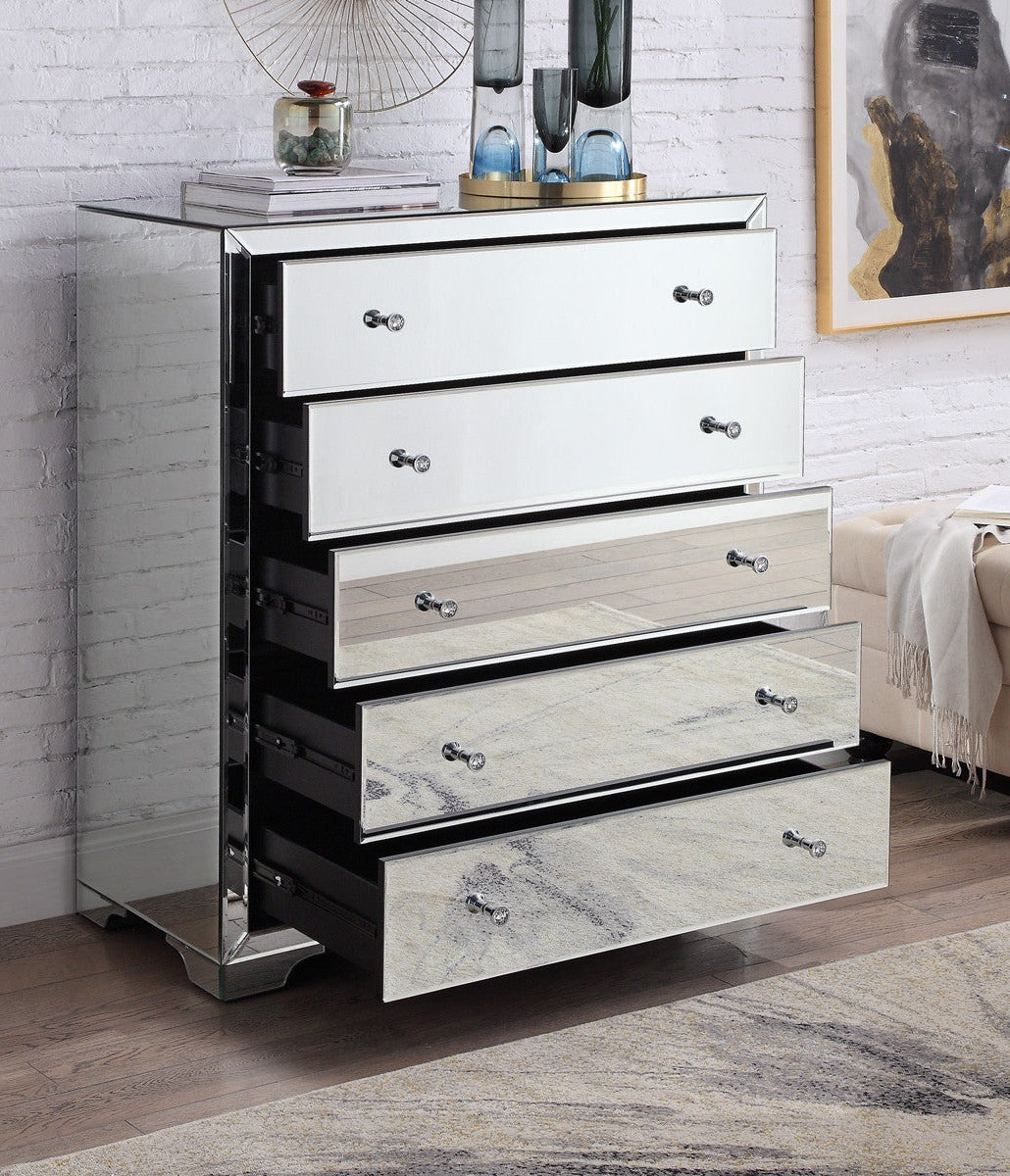 BOULEVARD Silver Mirror Tallboy 5 drawers