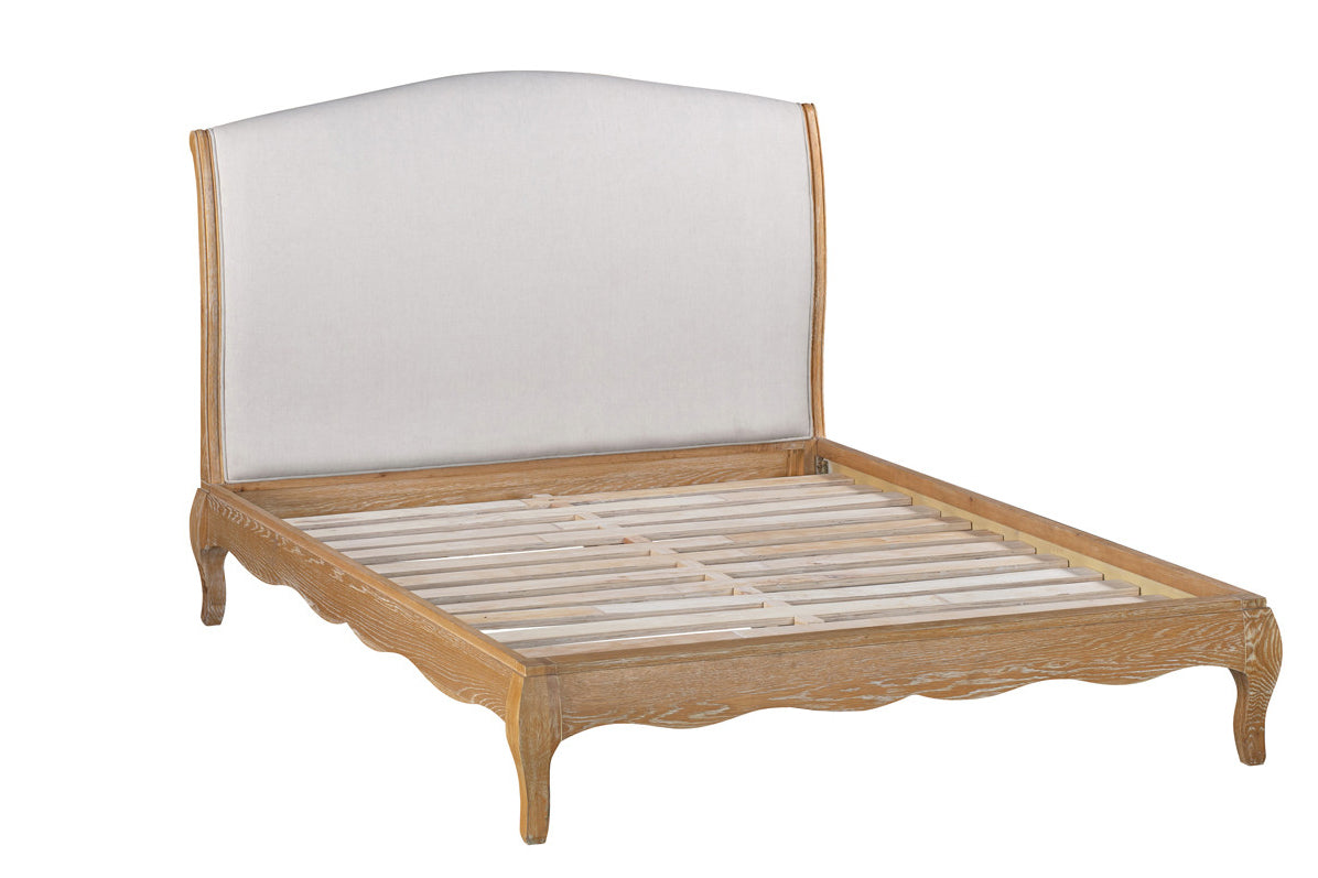 MILLES QUEEN Bed Oak & Upholstered Weathered Provincial Finish