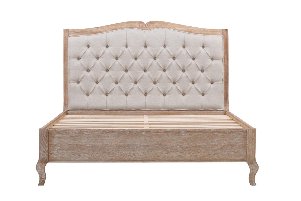 MONTEREY Queen Bed Upholstered and White Oak Wood