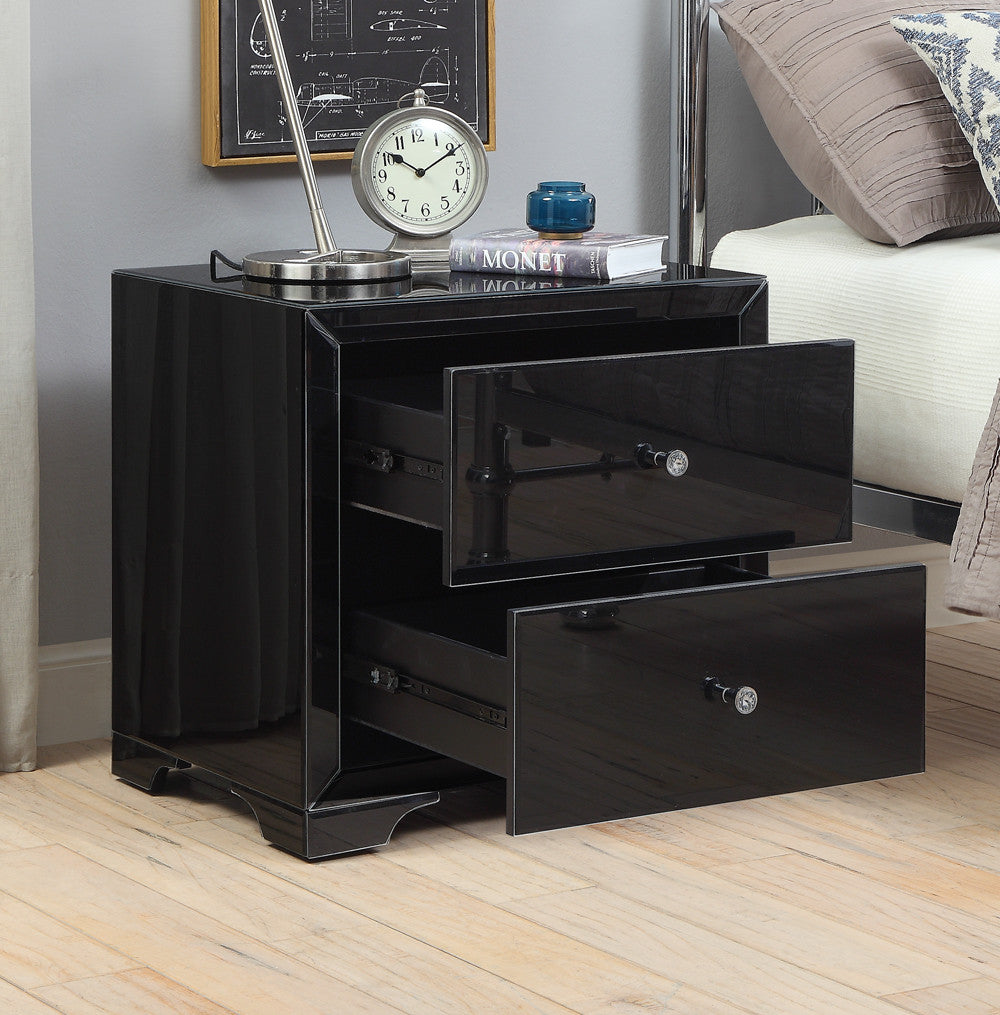 BOULEVARD Black Glass Bedside Table