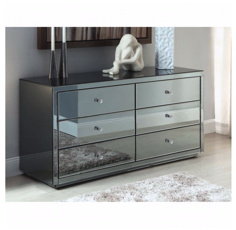 VENICE Smoke Mirror Dressing Table Low Chest 6 Drawers