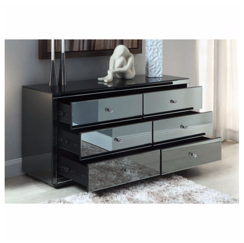 VENICE Smoke Mirror Dressing Table Low Chest 6 Drawers